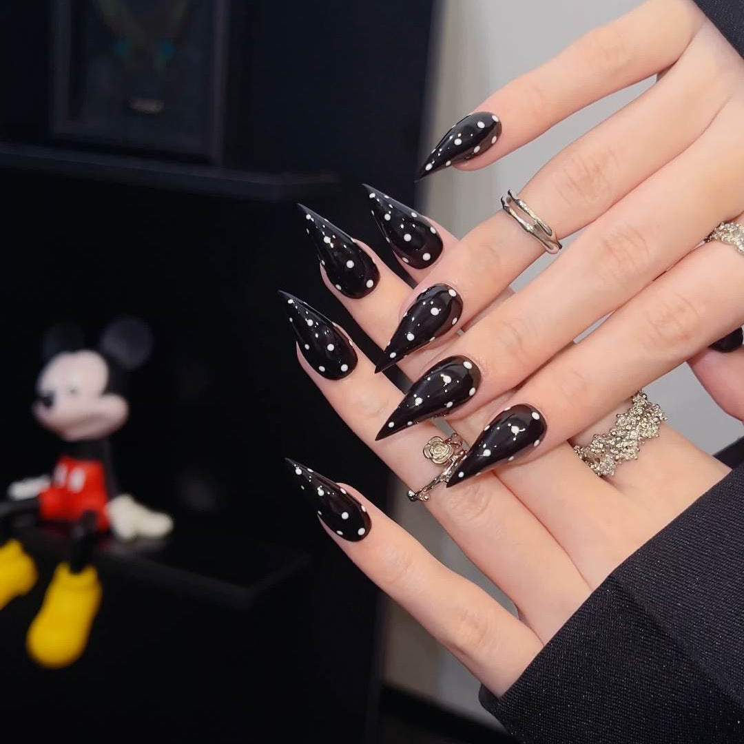 Spiked Stiletto Press-On Nail Set with Gem Accents