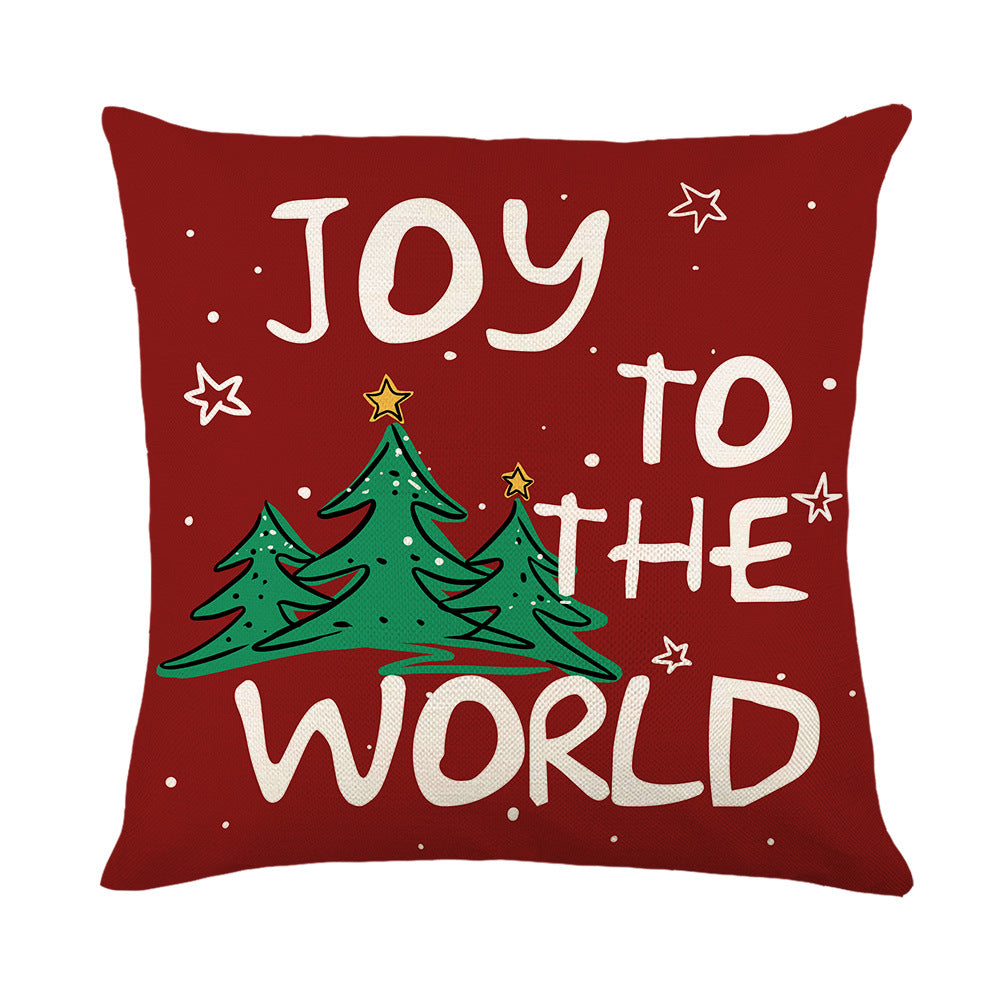 Holiday Linen Throw Pillow Cover with Merry Bright Script and Ribbon Bow Accent