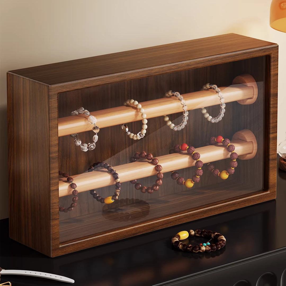 Wooden Glass-Front Bracelet Display Case with Double Rods