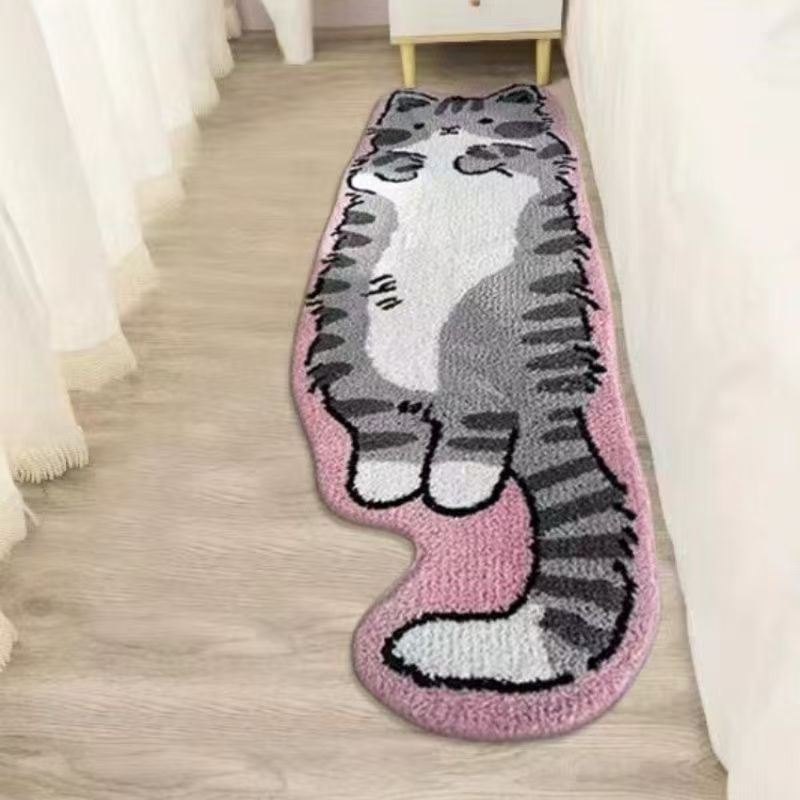 Novelty Plush Cat-Shaped Floor Rug Runner