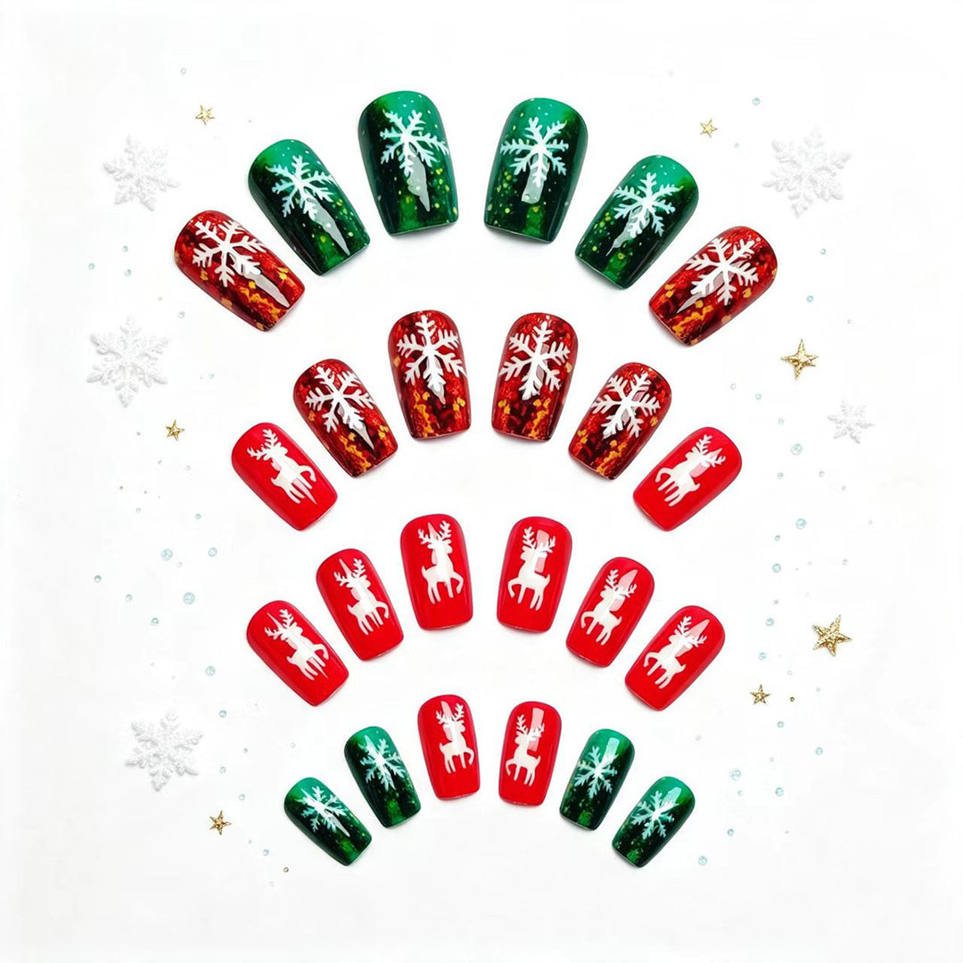 Artificial nails in festive reindeer and snowflake design Stornfield