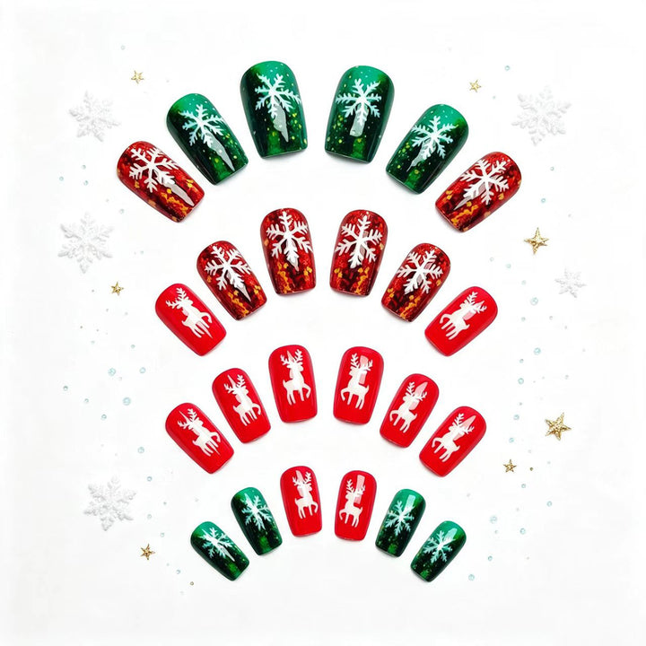 Artificial nails in festive reindeer and snowflake design Stornfield