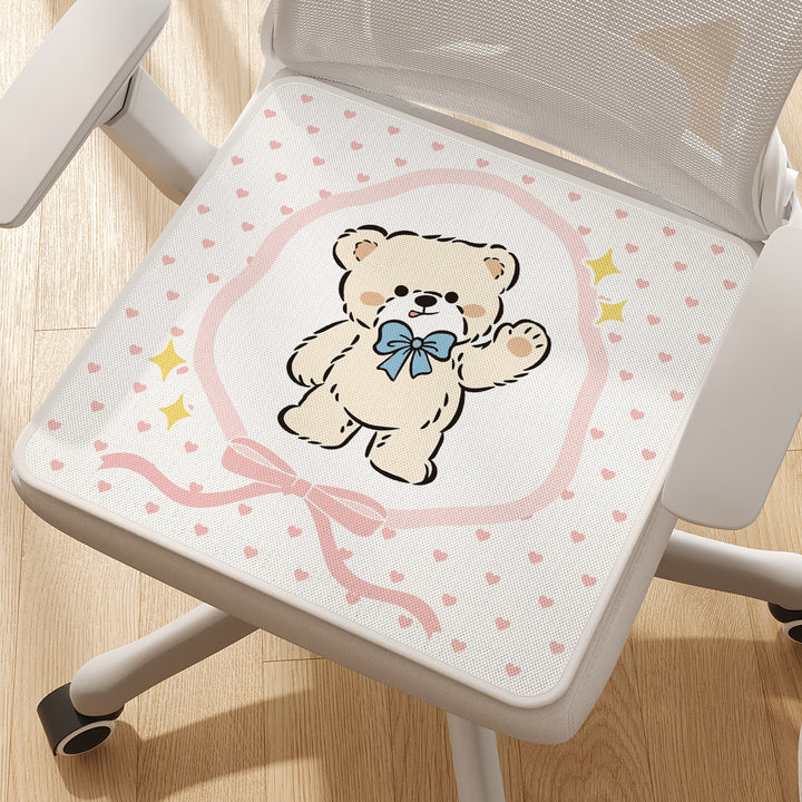 Plush Ergonomic Chair Seat Cushion Pad with Non-Slip Backing and Cute Teddy Illustration