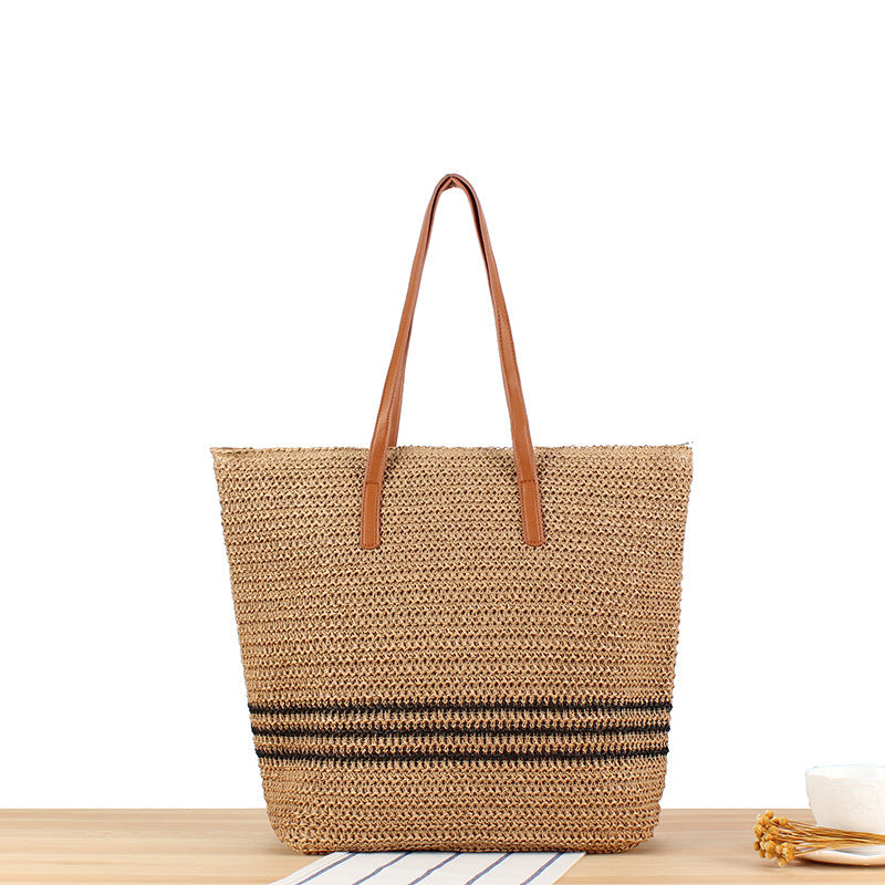 Braided beach bag with leather handles Stornfield