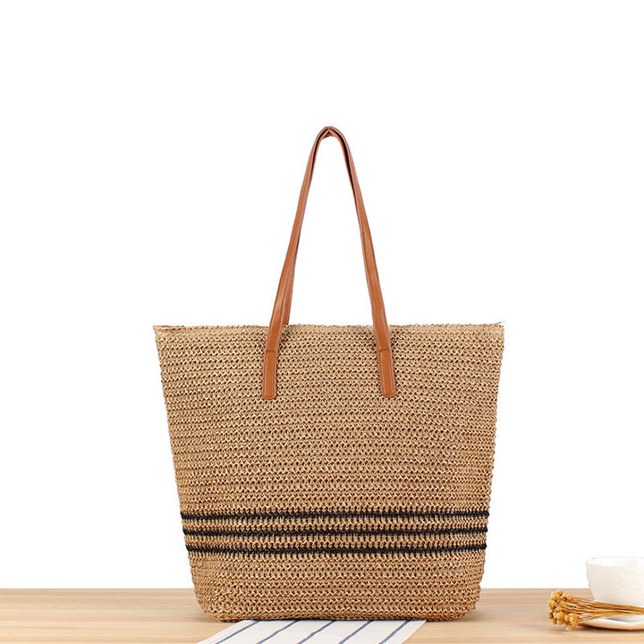 Braided beach bag with leather handles Stornfield