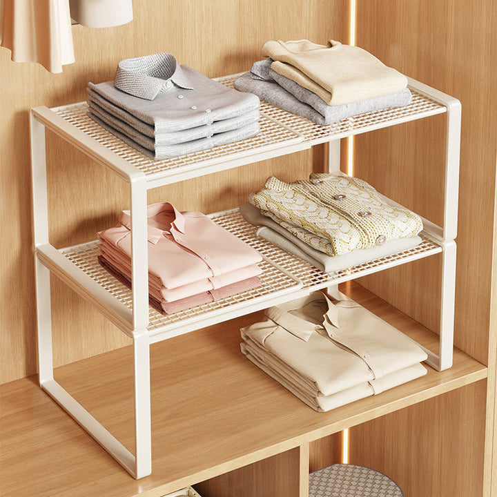 Expandable Metal Closet Shelf Riser and Stackable Wardrobe Organizer