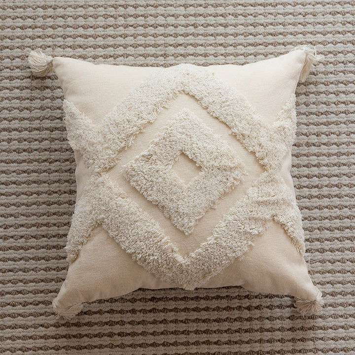 Boho Textured Chevron Tufted Tassel Throw Pillow