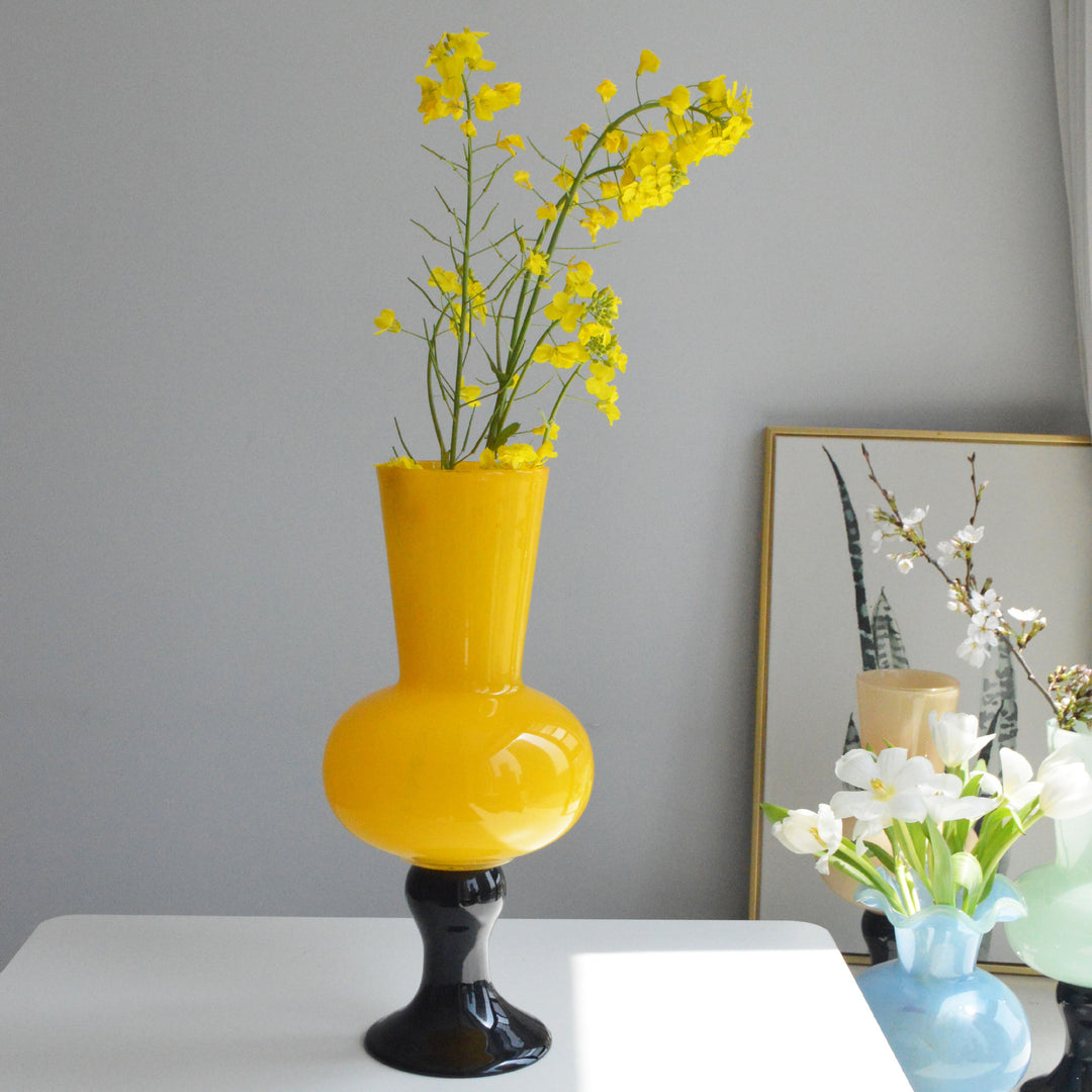 Sculptural Tall Neck Blown Glass Pedestal Vase Stornfield