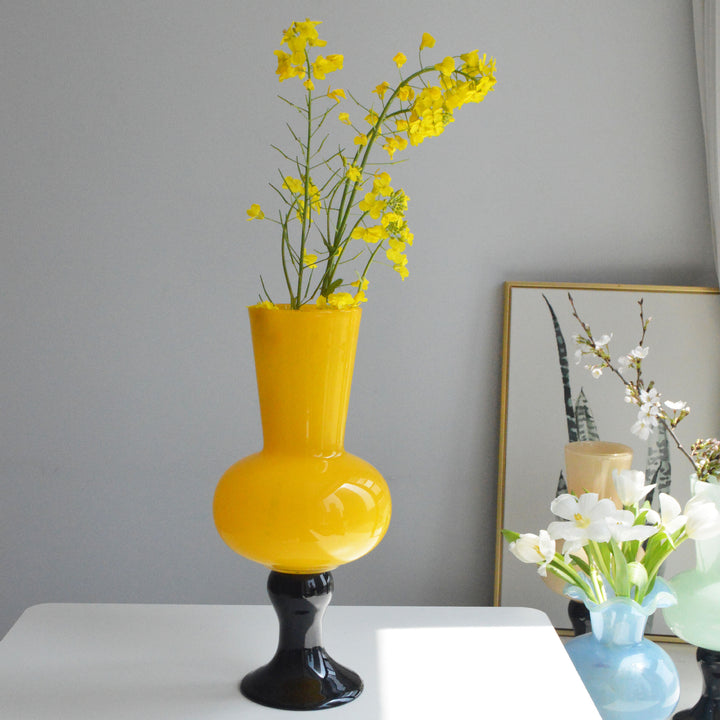 Sculptural Tall Neck Blown Glass Pedestal Vase Stornfield