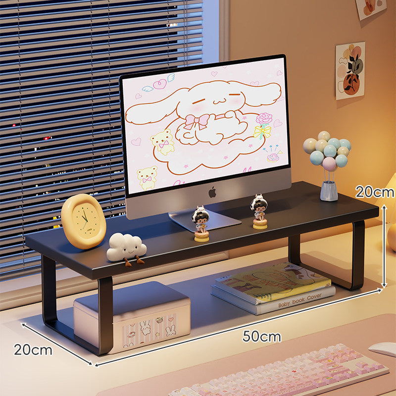 Elevated Monitor Riser Stand with Wood-Effect Top Metal Frame and Under-Shelf Storage