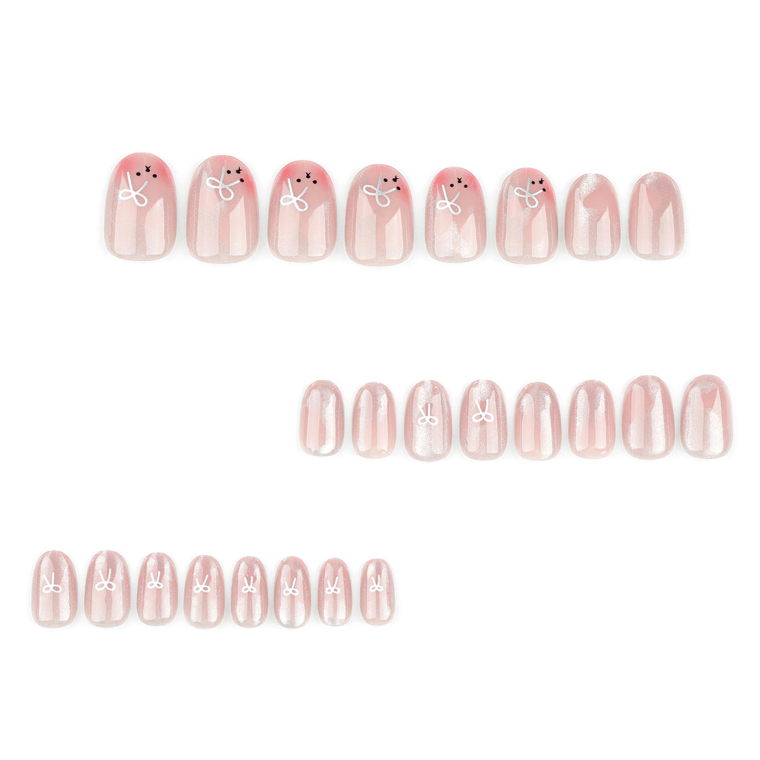 Artificial nail extensions with cute bunny design and hearts Stornfield
