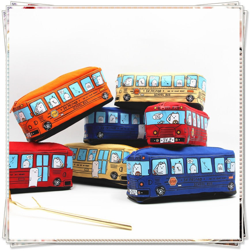 Fun Cartoon School Bus Zippered Pencil Case Stornfield