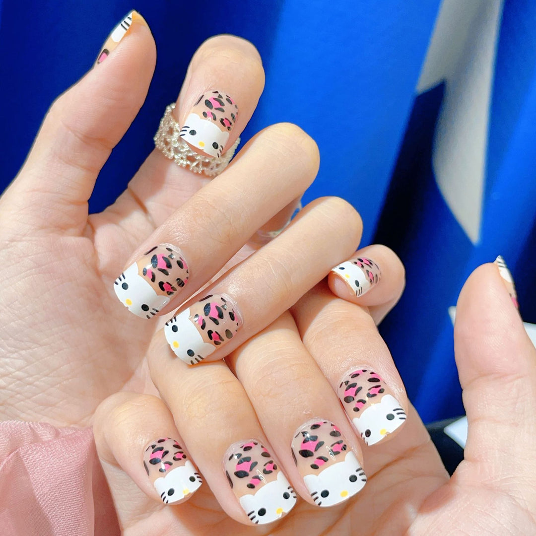 Playful Cat-Themed Press-On Nail Set