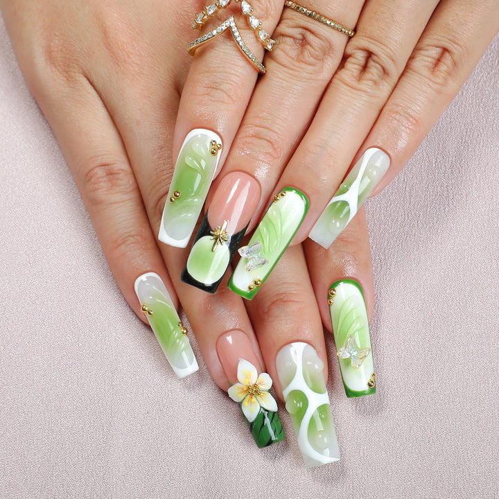 Creative nail art set with elegant floral decorations Stornfield