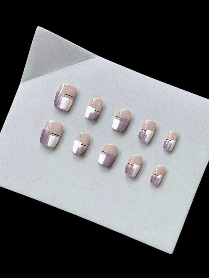 Premium Press-On Nail Set with Modern Geometric Design
