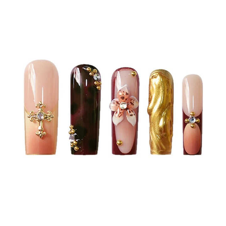 3D Floral and Gemstone Press-On Nail Set Stornfield