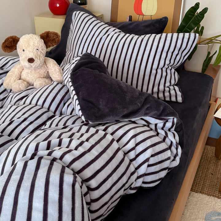 Plush Reversible Striped Cozy Duvet Comforter & Pillow Sham Set