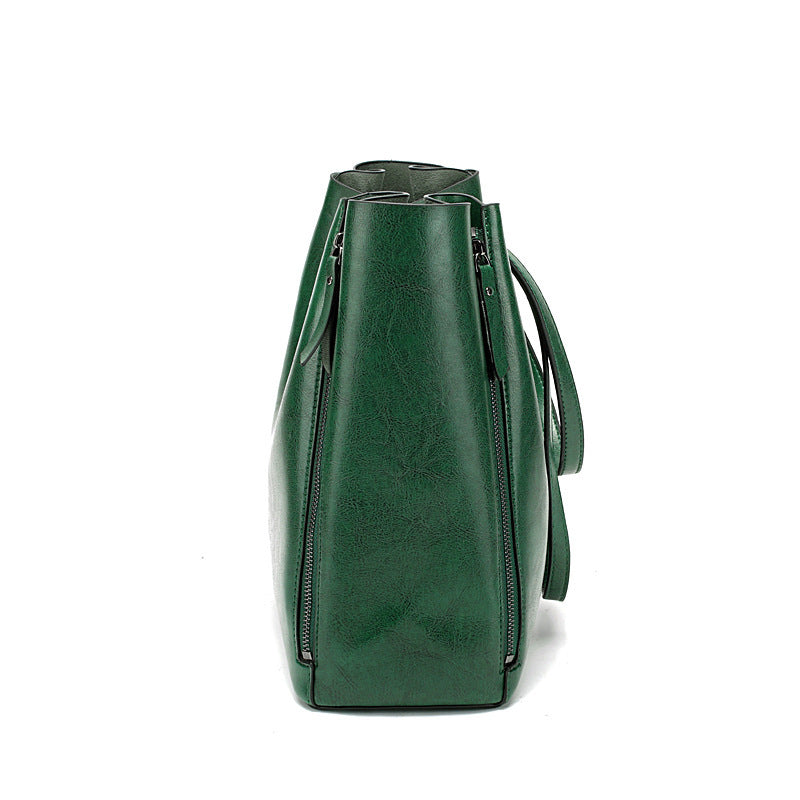 Versatile Leather Tote Bag with Zippered Pockets
