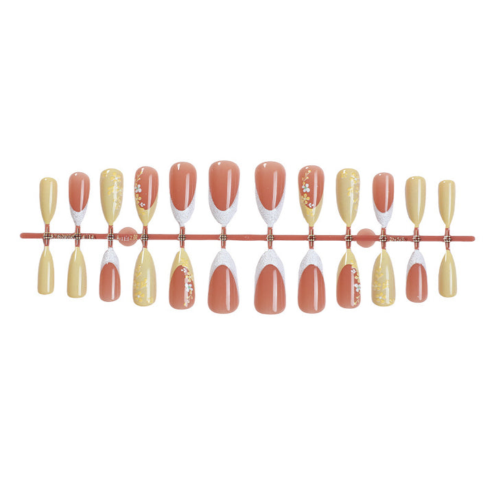 Premium Artistic Press-On Nail Set with Floral and Gem Accents Stornfield