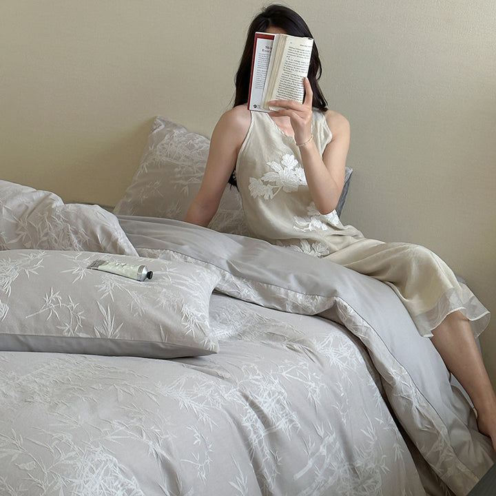 Embroidered linen nightgown with V-neck and light A-line