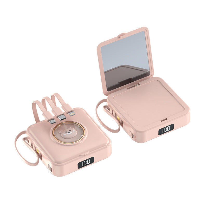 Compact power bank with integrated mirror and multifunction charging cable Stornfield