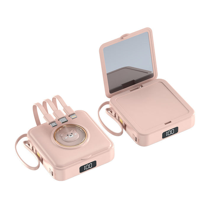 Compact power bank with integrated mirror and multifunction charging cable Stornfield