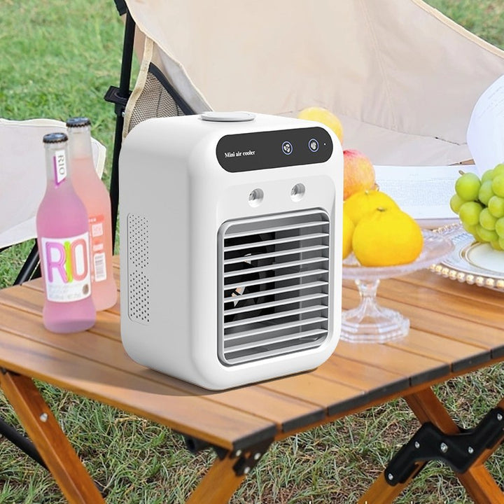 Cooling compact portable evaporative desktop air cooler with adjustable louvers and ultra-quiet aerospace-inspired airflow Stornfield