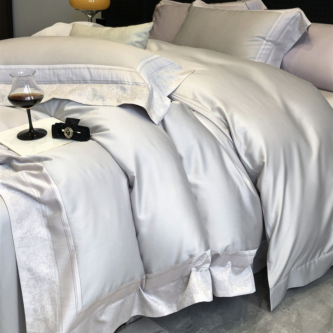 Luxury Satin Duvet Cover Set with Embroidered Border