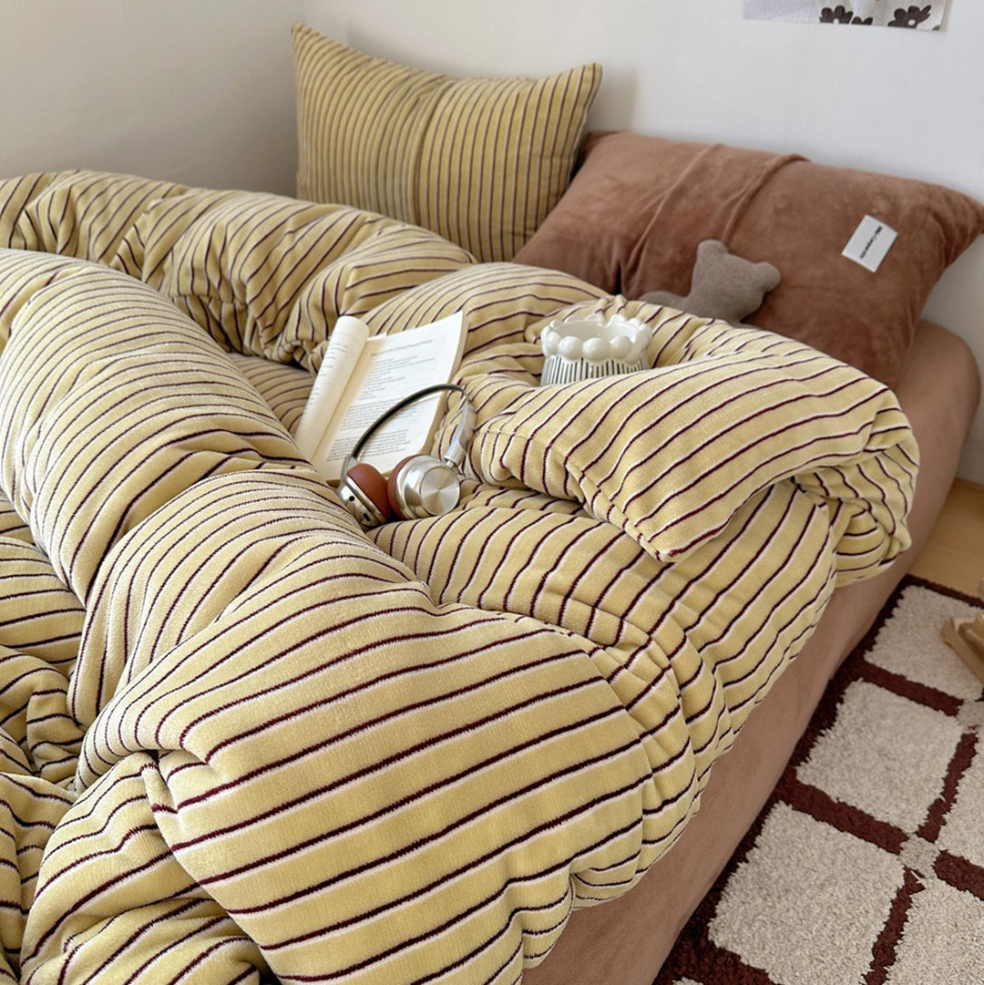 Striped Soft Plush Duvet Cover Set