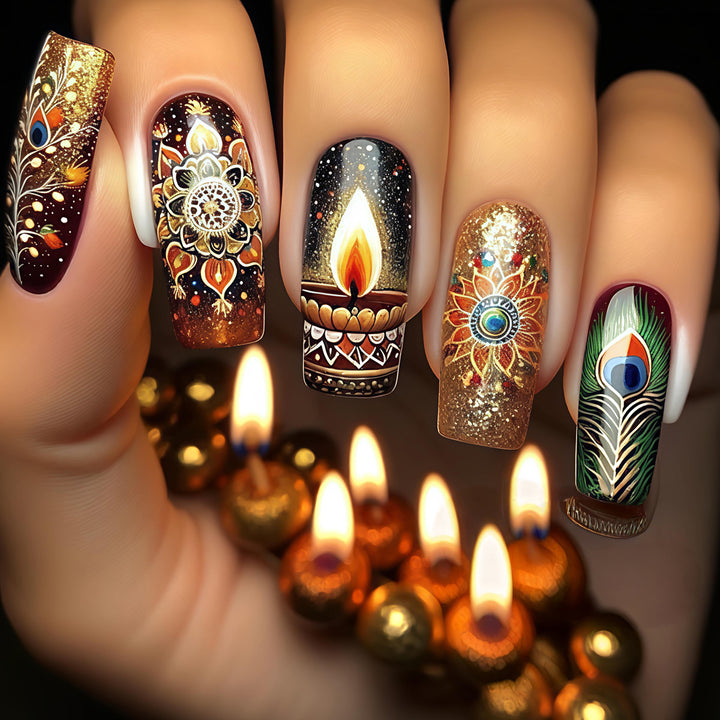 Artificial nails in elegant pattern with glitter effects Stornfield