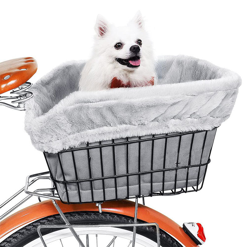 plush lined front bicycle pet basket with secure harness and waterproof liner Stornfield