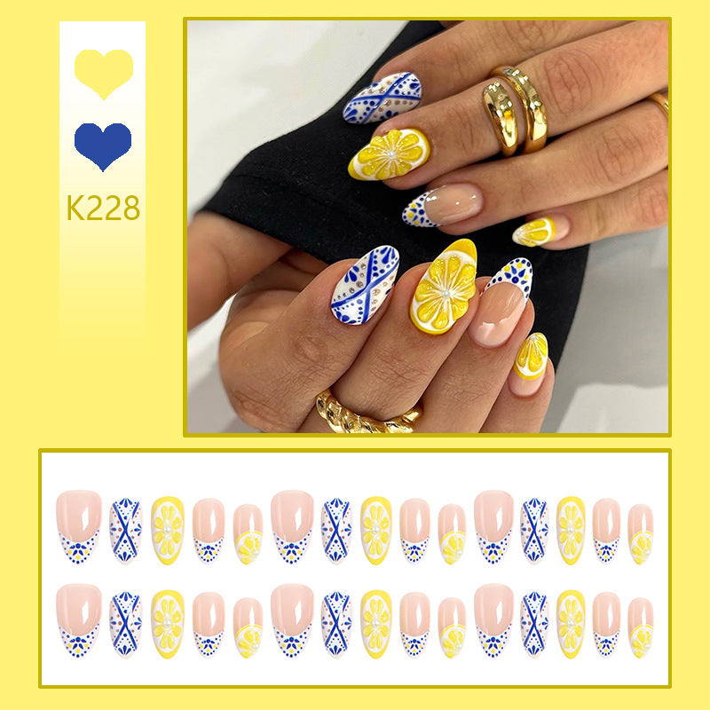 Artificial nail set with creative lemon and flower patterns Stornfield