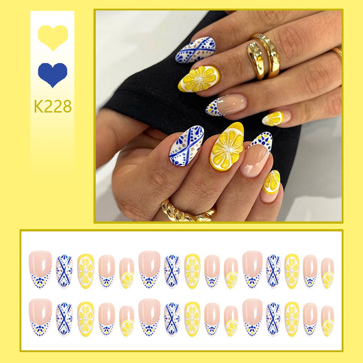Artificial nail set with creative lemon and flower patterns Stornfield