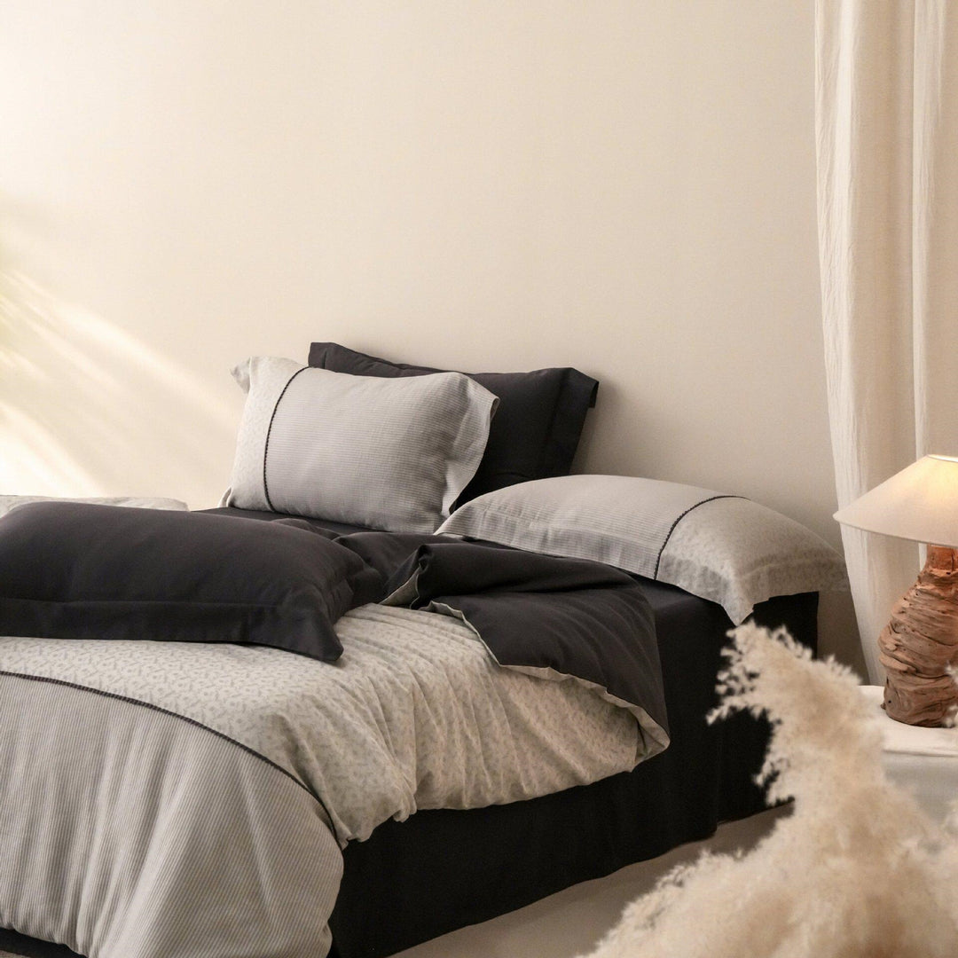 Luxurious bedding set made of washed cotton percale with fine waffle texture