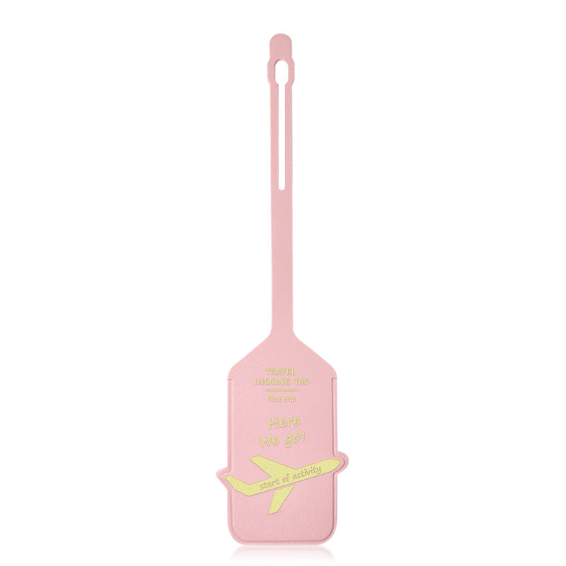 premium leather travel luggage ID tag with embossed airplane motif and adjustable strap Stornfield