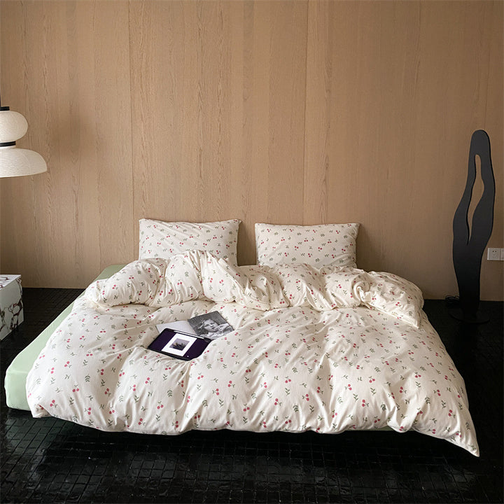 Finest cotton satin bed cover set with delicate floral print and breathable comfort cover