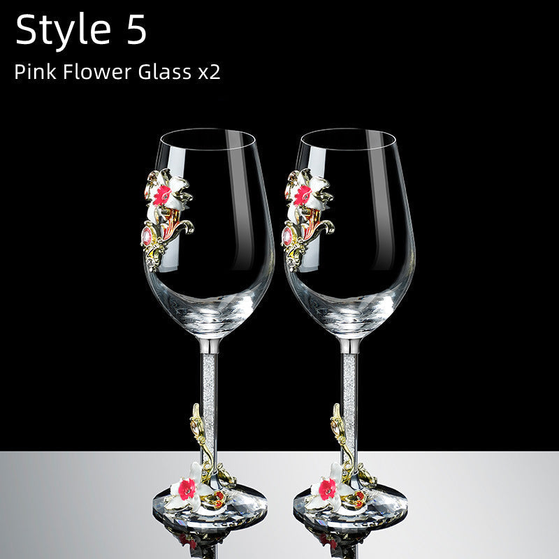 Metallic Flower Crystal Wine Glasses with Decanter Suitcase Set | Stornfield
