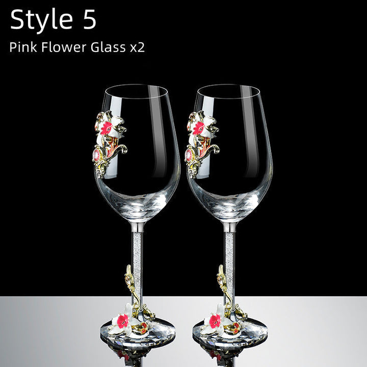 Metallic Flower Crystal Wine Glasses with Decanter Suitcase Set | Stornfield