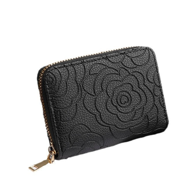 Elegant Floral Embossed Zip Wallet