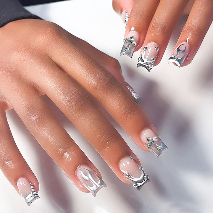 Decorative Press-On Nail Art Set with Stylish Marble and Gem Accents Stornfield