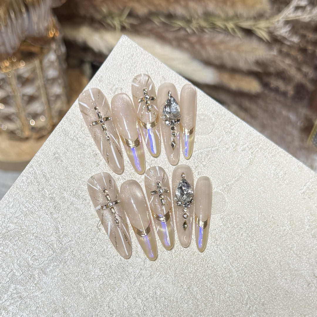 Premium Stiletto Press-On Nail Art Set with Gemstone Accents Stornfield
