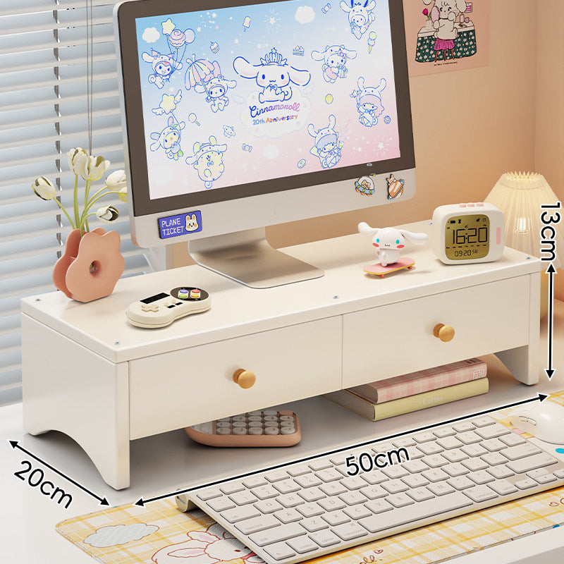 Wooden Dual-Drawer Monitor Riser Desk Organizer