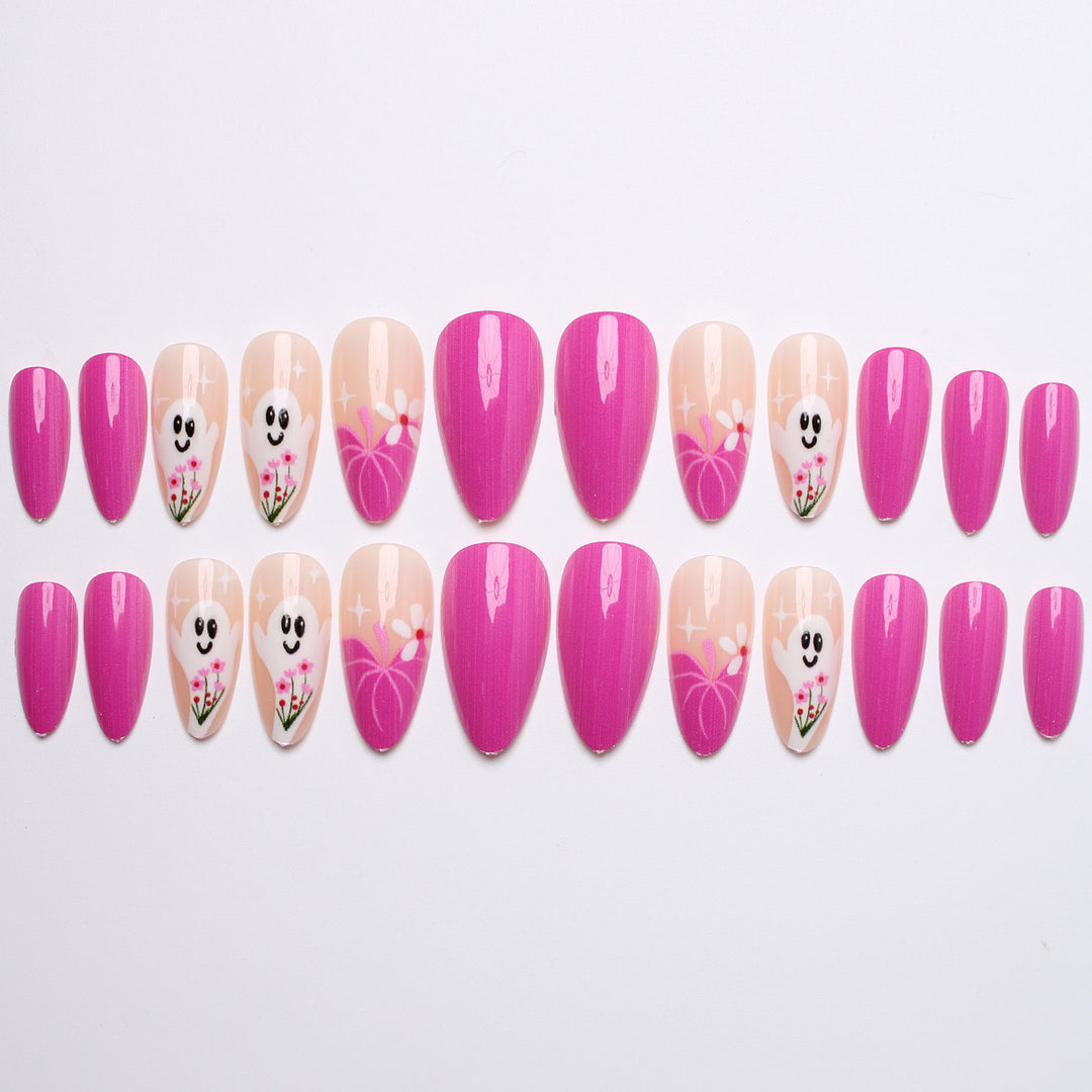 Artificial nail set with charming ghost and flower motifs Stornfield
