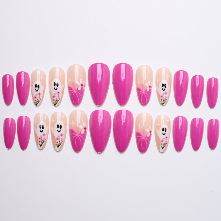 Artificial nail set with charming ghost and flower motifs Stornfield