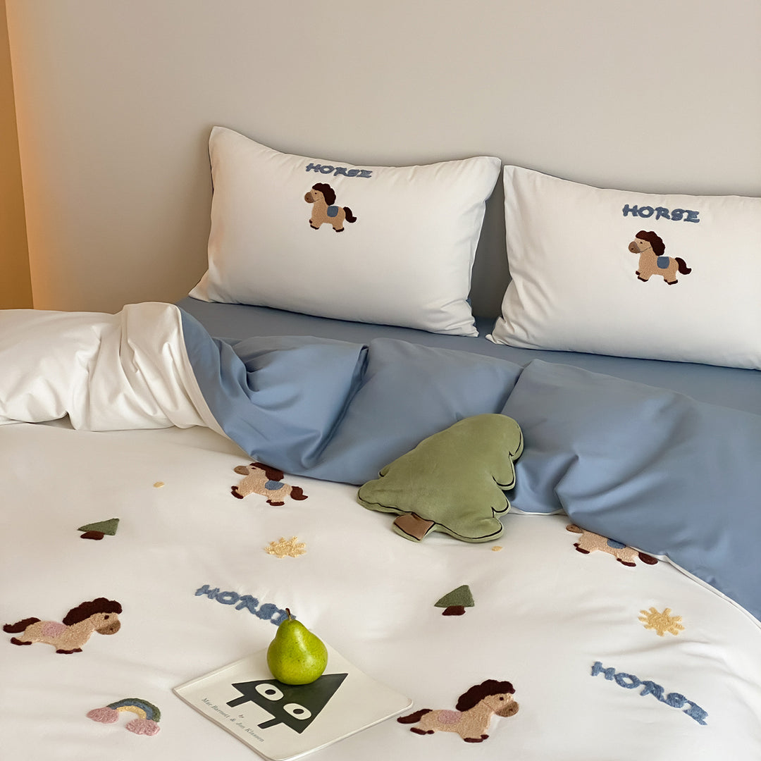 Nautical Embroidered Cotton Duvet Cover Set