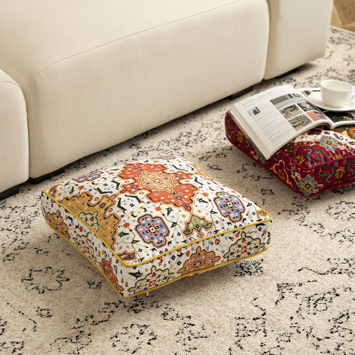 Square decorative cushion cover with oriental medallion pattern and contrasting piping Stornfield