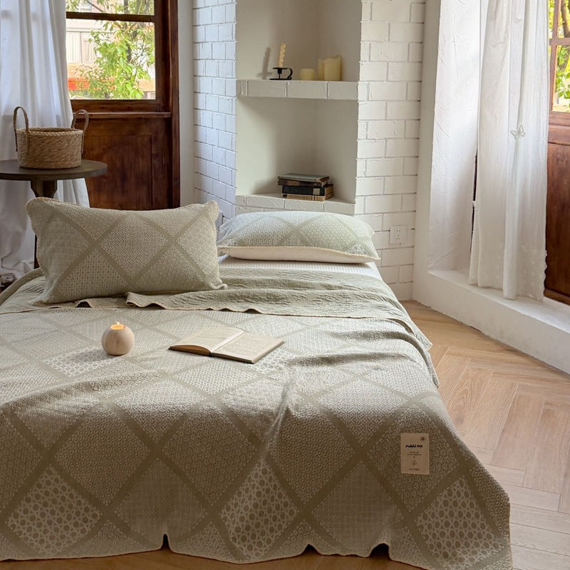 Quilted Cotton Jacquard Bedspread and Pillow Shams Set