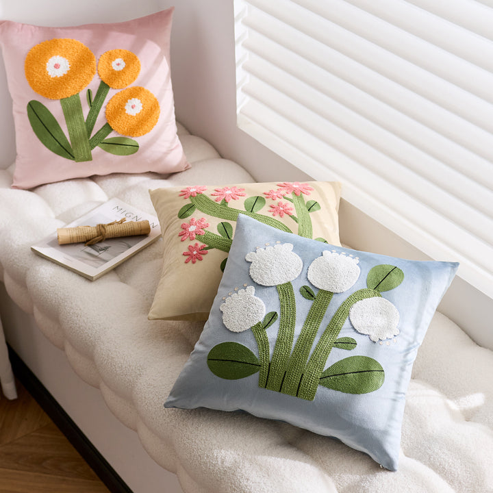 Square Velvet Appliqué Tufted Floral Accent Throw Pillow