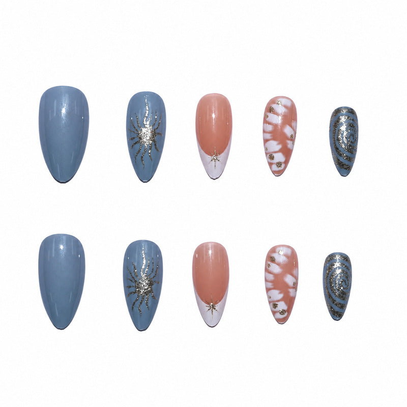 Elegant Premium Artificial Nails with Floral and Glitter Designs Stornfield