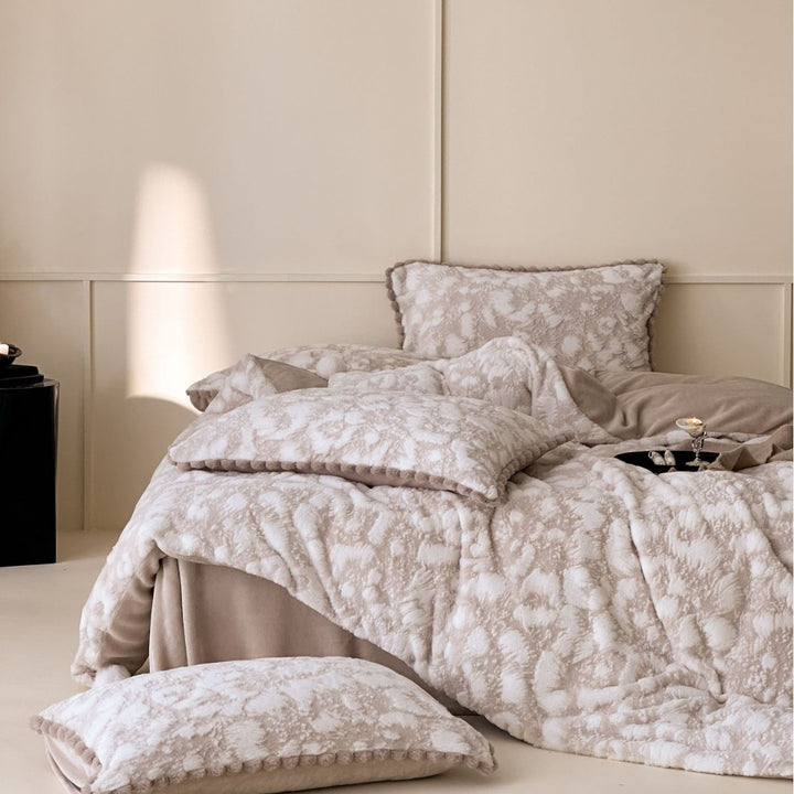 Plush Embossed Botanical Velvet Comforter & Pom-Pom Trim Pillow Sham Set